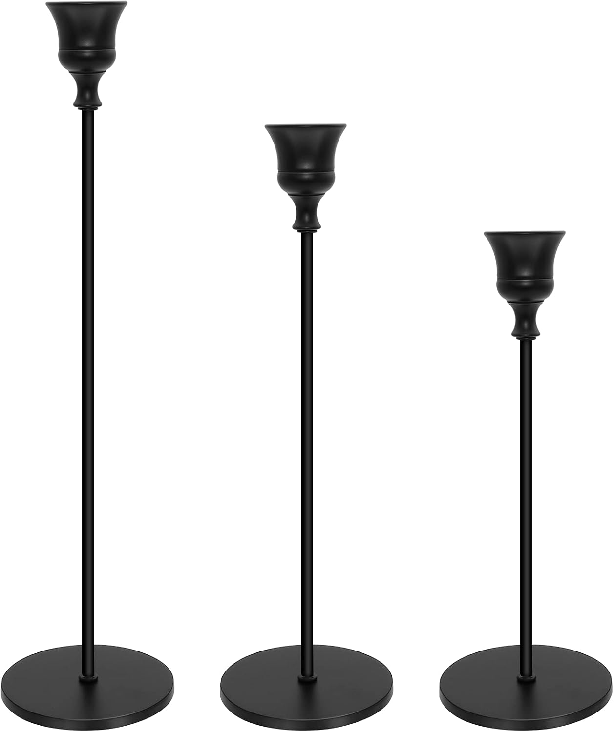 Candle Holders for Taper Candles Set of 3 Decorative Candlestick Holders for Wedding, Dinning, Party Fits 3/4 inch Thick Candle&Led Candles (B Black)