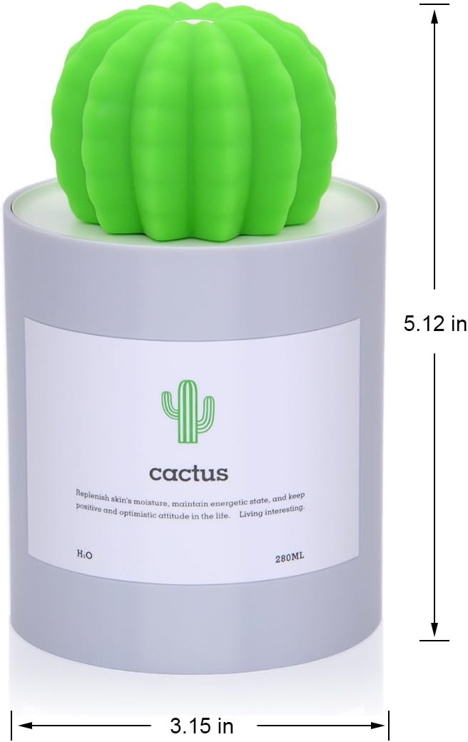 USB Cool Mist Humidifier,Mini Size Cactus Humidifier Ultra-Quiet Operation for Office Home Bedroom Baby Room 280ML 50ml/h(Grey)