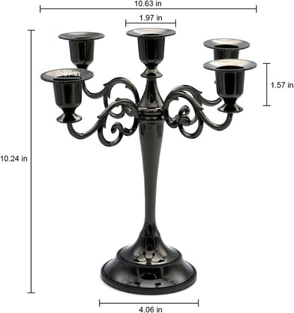 5 Candle Metal Candelabra Candlestick Holders 10.24 inch Tall Candle Holder Wedding Event Candelabra（Black）