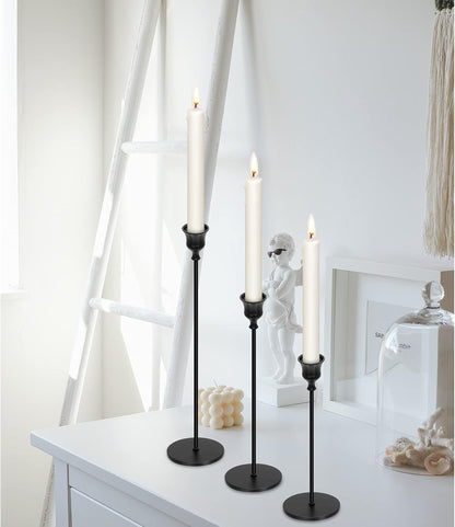 Candle Holders for Taper Candles Set of 3 Decorative Candlestick Holders for Wedding, Dinning, Party Fits 3/4 inch Thick Candle&Led Candles (B Black)