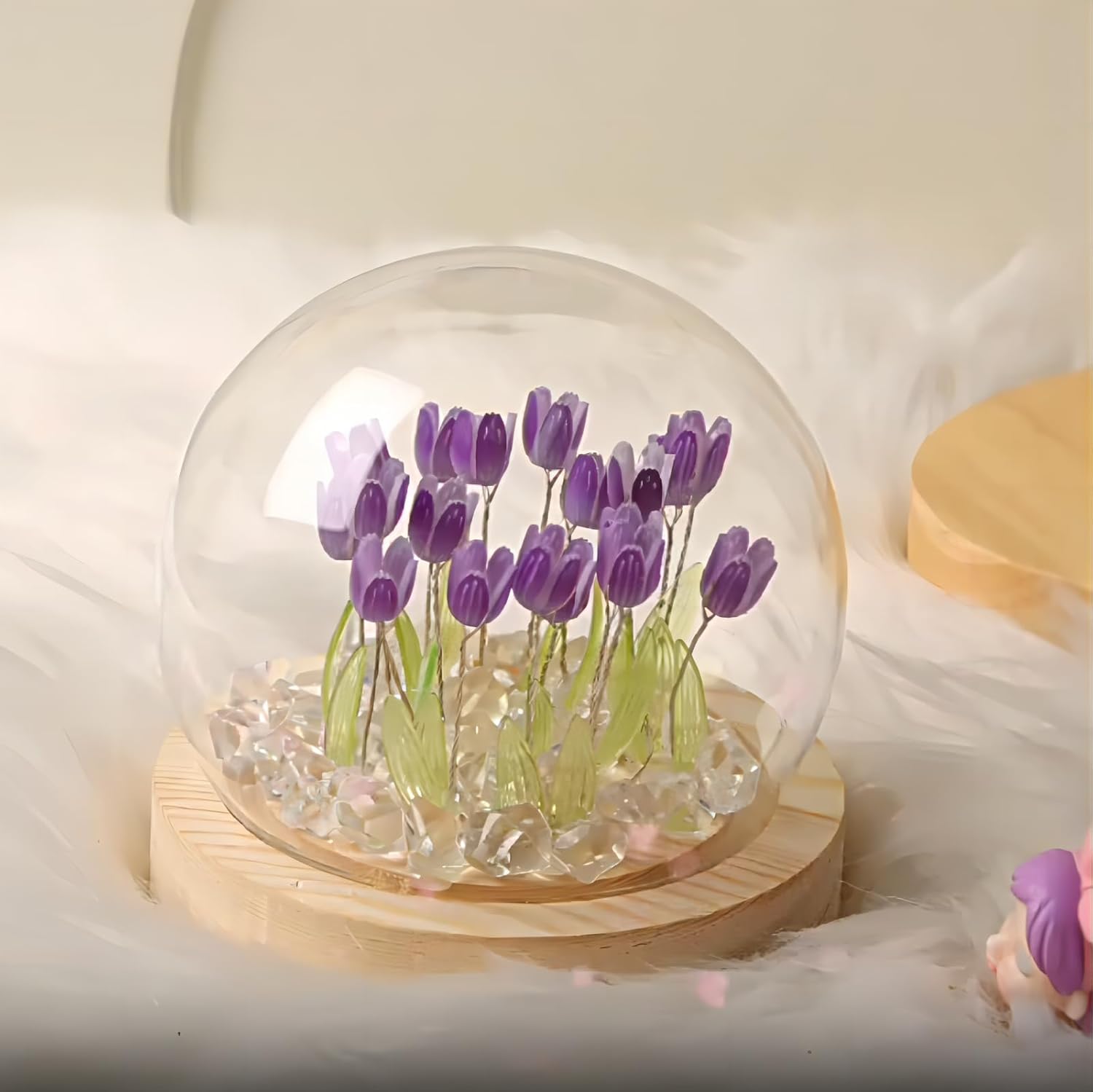 Handmade Tulip Lamp - Purple Floral Night Light Decorative Cozy Lighting with Artificial Flowers Cute and Charming Tulip Light for Relaxing Atmosphere