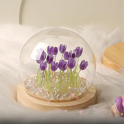 Handmade Tulip Lamp - Purple Floral Night Light Decorative Cozy Lighting with Artificial Flowers Cute and Charming Tulip Light for Relaxing Atmosphere