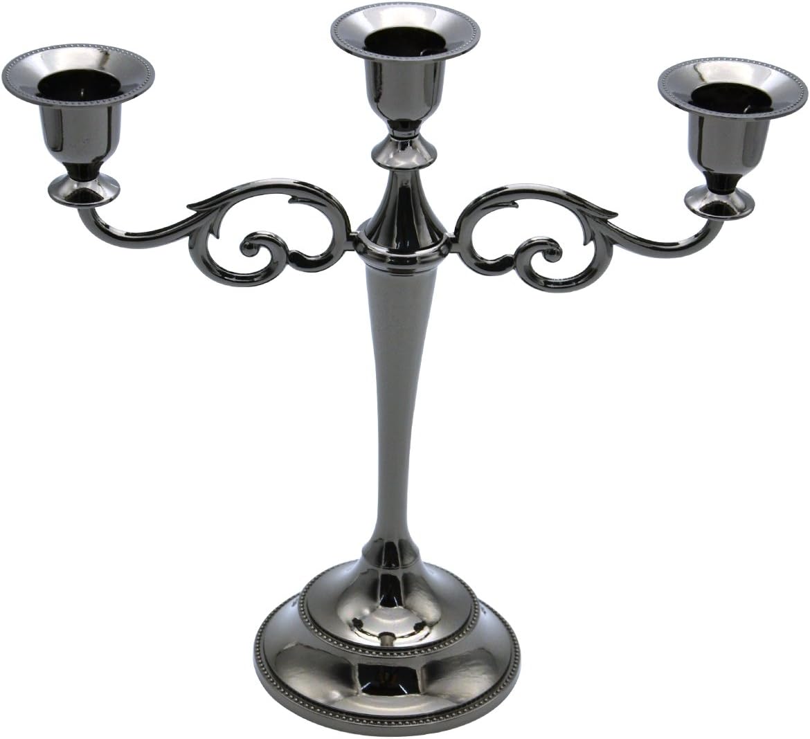 3-Candle Metal Candelabra Candlestick 10.6 inch Tall Candle Holder Wedding Event Candelabra Candle Stand (Black Candelabra)