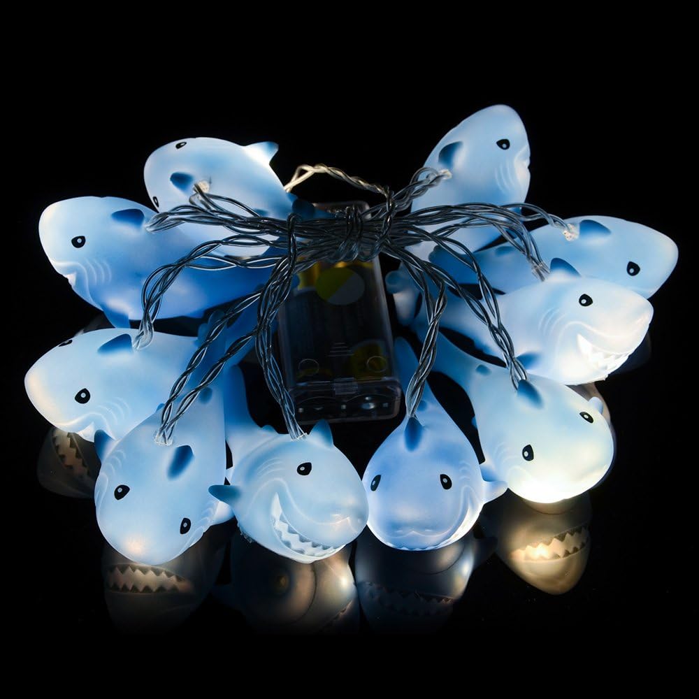 Indoor Outdoor Decor Shark String Lights,4.9ft Battery Operated 10 LED Decorative for Home Party Children Kids Bedroom Decoration Hanging String Lights