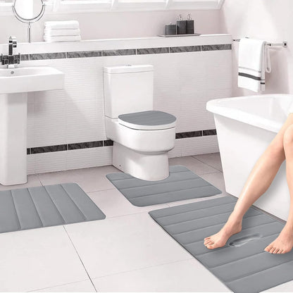 Bath Rug Set 4 Pcs Bathroom Mat Basic Memory Foam Bathroom Rugs Soft Toilet Mats Water Absorption Non-Slip Bottom Mat Thick Quick-Dry(Grey)