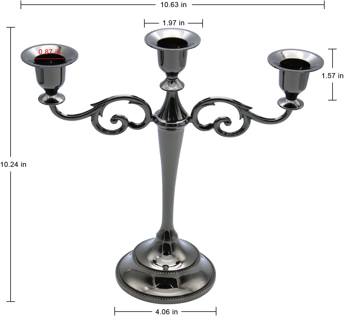 3-Candle Metal Candelabra Candlestick 10.6 inch Tall Candle Holder Wedding Event Candelabra Candle Stand (Black Candelabra)