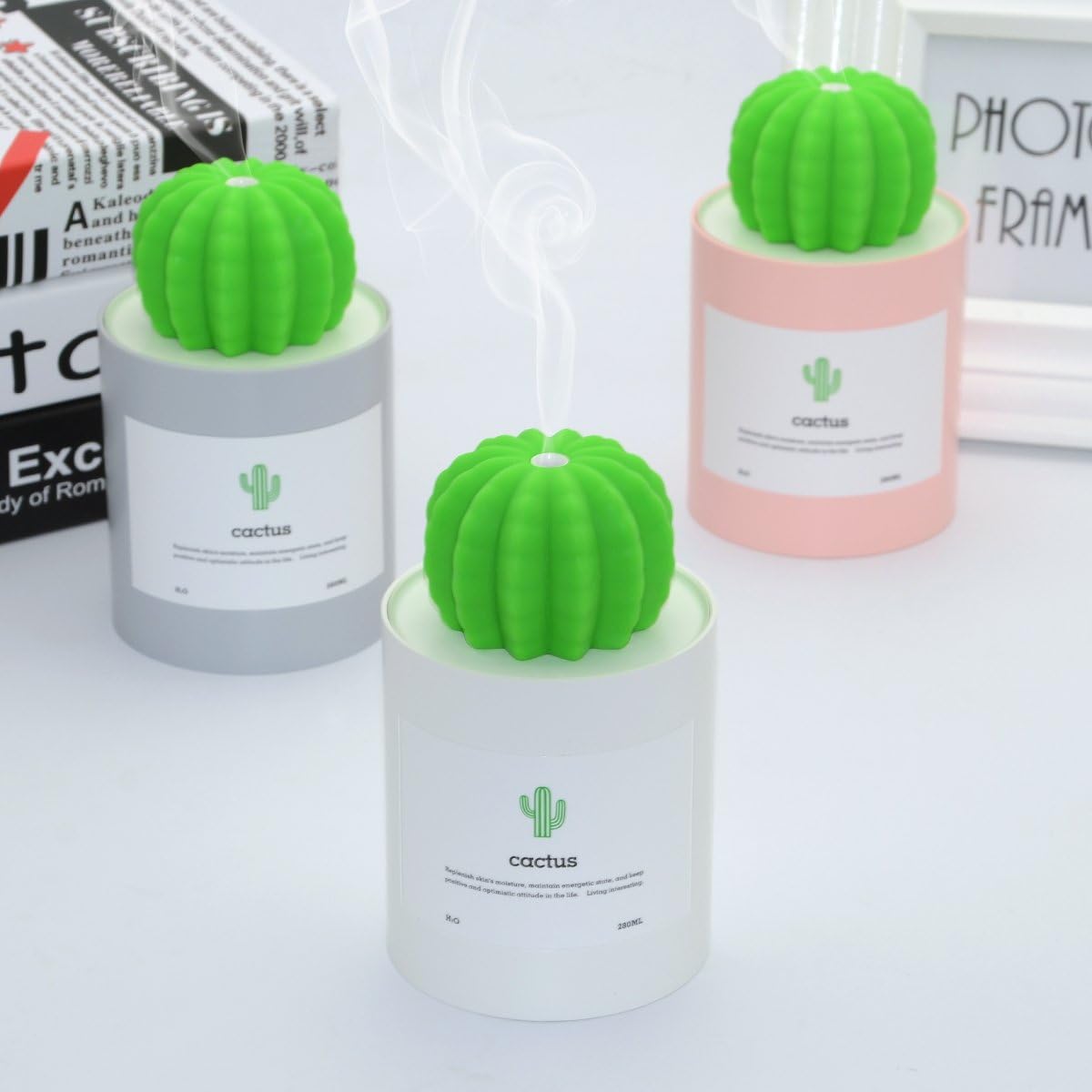 USB Cool Mist Humidifier,Mini Size Cactus Humidifier Ultra-Quiet Operation for Office Home Bedroom Baby Room 280ML 50ml/h(Grey)