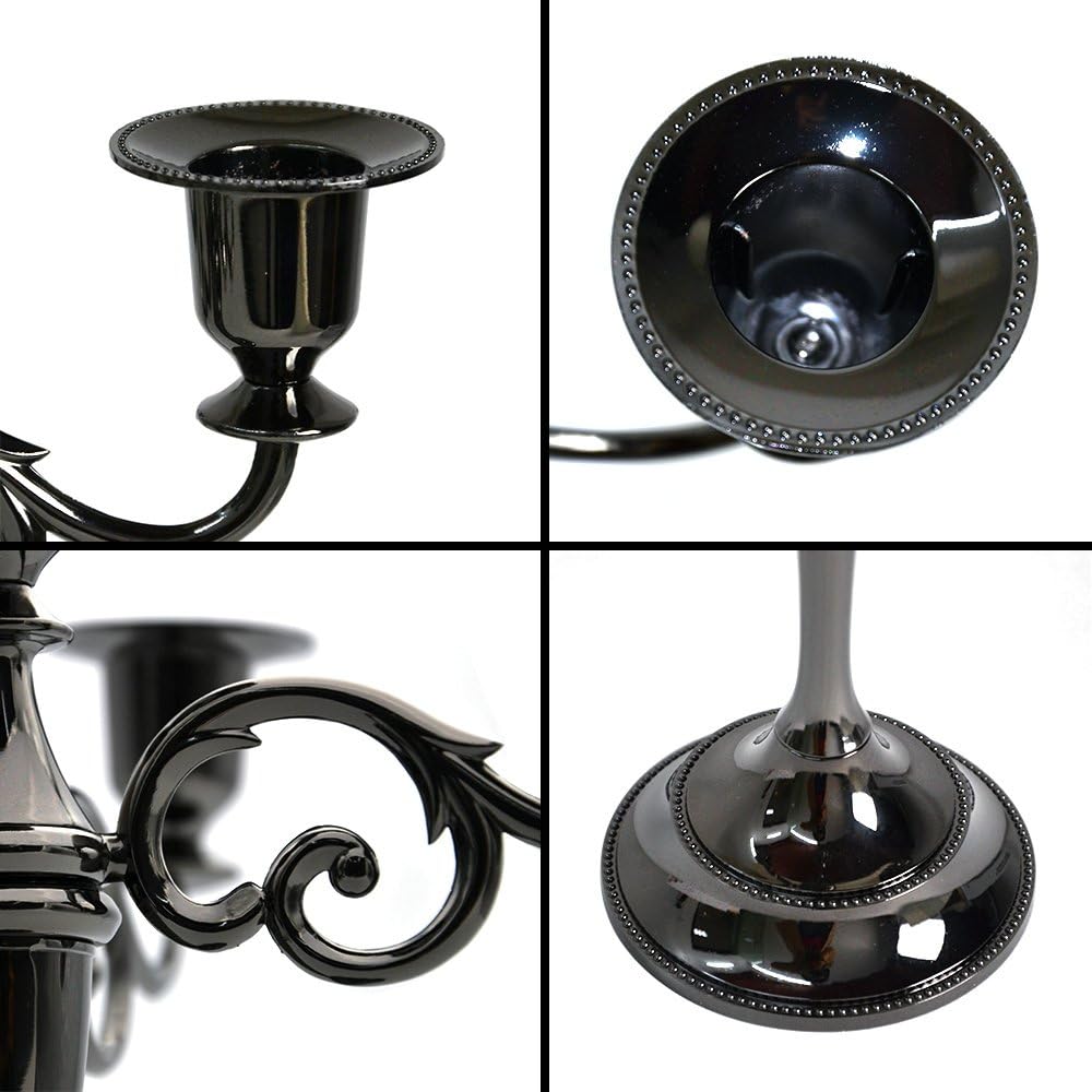 5 Candle Metal Candelabra Candlestick Holders 10.24 inch Tall Candle Holder Wedding Event Candelabra（Black）