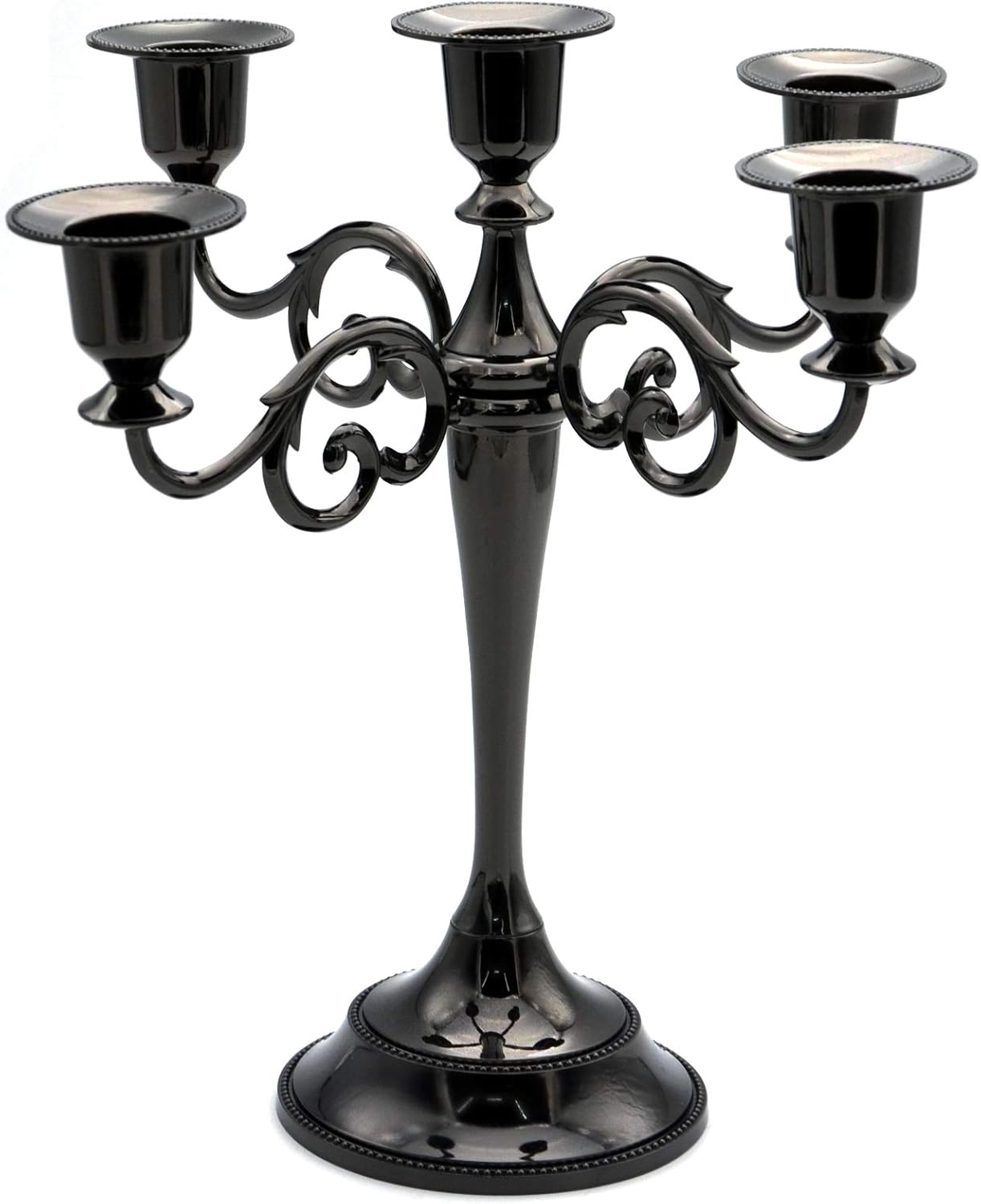 5 Candle Metal Candelabra Candlestick Holders 10.24 inch Tall Candle Holder Wedding Event Candelabra（Black）