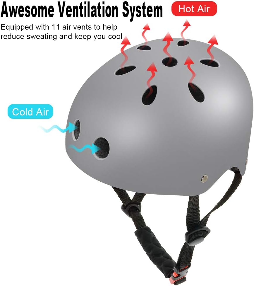 Skateboard Helmet, Bike Helmet for Kids Youth Adult CPSC Certified, Adjustable for Multi-Sport Skateboard, Scooter, Skating, Cycling, Roller Skate, Rollerblading