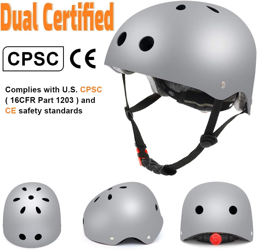 Skateboard Helmet, Bike Helmet for Kids Youth Adult CPSC Certified, Adjustable for Multi-Sport Skateboard, Scooter, Skating, Cycling, Roller Skate, Rollerblading