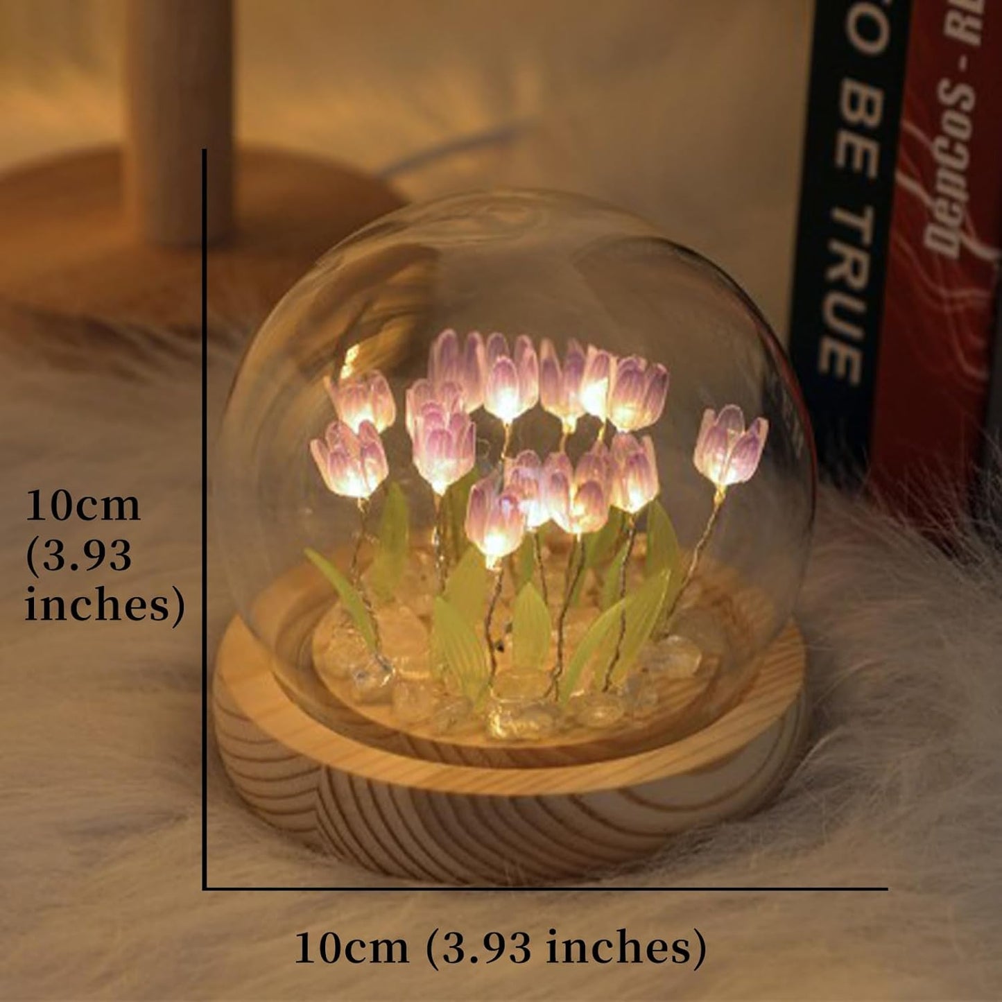 Handmade Tulip Lamp - Purple Floral Night Light Decorative Cozy Lighting with Artificial Flowers Cute and Charming Tulip Light for Relaxing Atmosphere