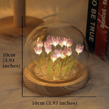 Handmade Tulip Lamp - Purple Floral Night Light Decorative Cozy Lighting with Artificial Flowers Cute and Charming Tulip Light for Relaxing Atmosphere