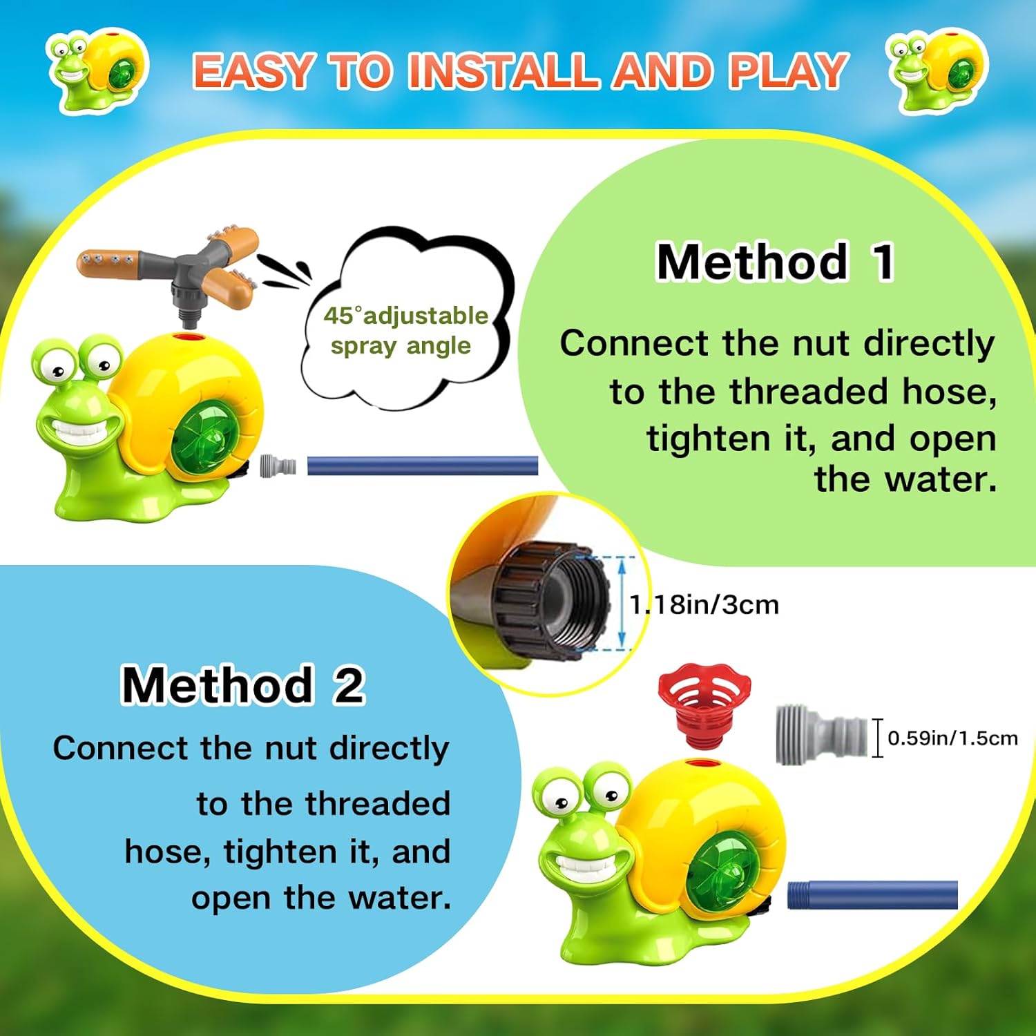 2 in 1 Water Sprinkler Baseball Toy with 2 Sprinkler Heads for Outdoor Play Spinning Water Spray Toy Summer Water Game Outdoor T Ball Game Lawn Backyard Game