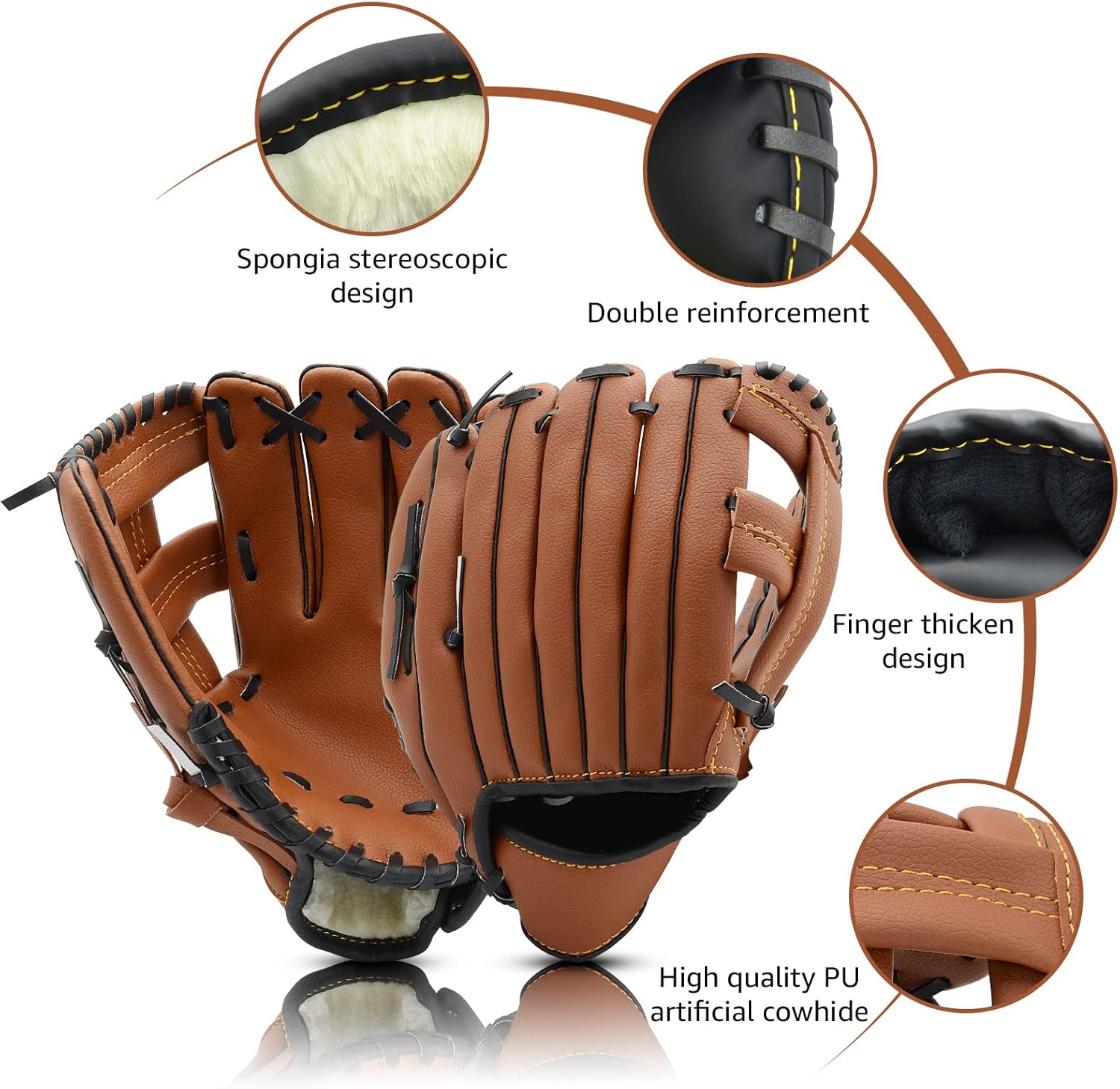 Baseball Glove with Softball Softball Glove 10.5"-12.5" for Kids Youth Adult Baseball Mitt, Right Hand Throw