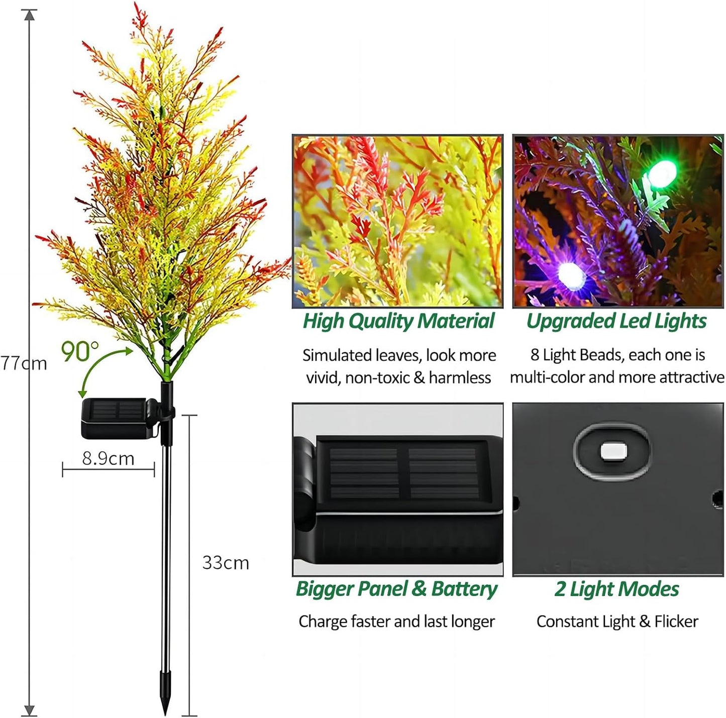 2 Pack Solar Christmas Tree Lights Outdoor Waterproof, Solar Xmas Trees Lights with 2 Light Modes, Solar Powered Christmas Decorations for Outside Pathway Garden Yard Decor