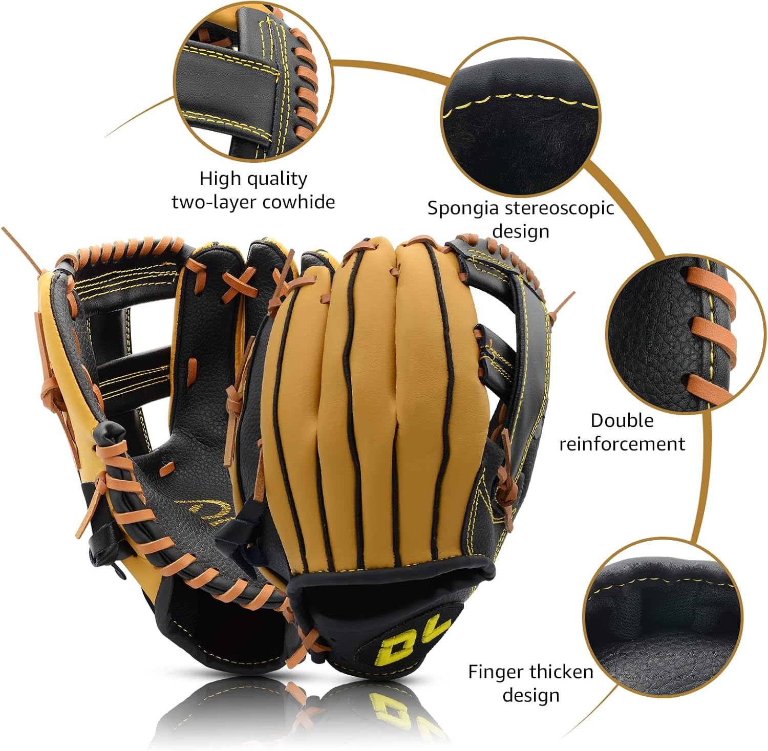 Cowhide Baseball Glove for Youth Adult, Softball Glove 11.5''-12.5'', Baseball Mitt Left Hand Glove, Right Hand Throw