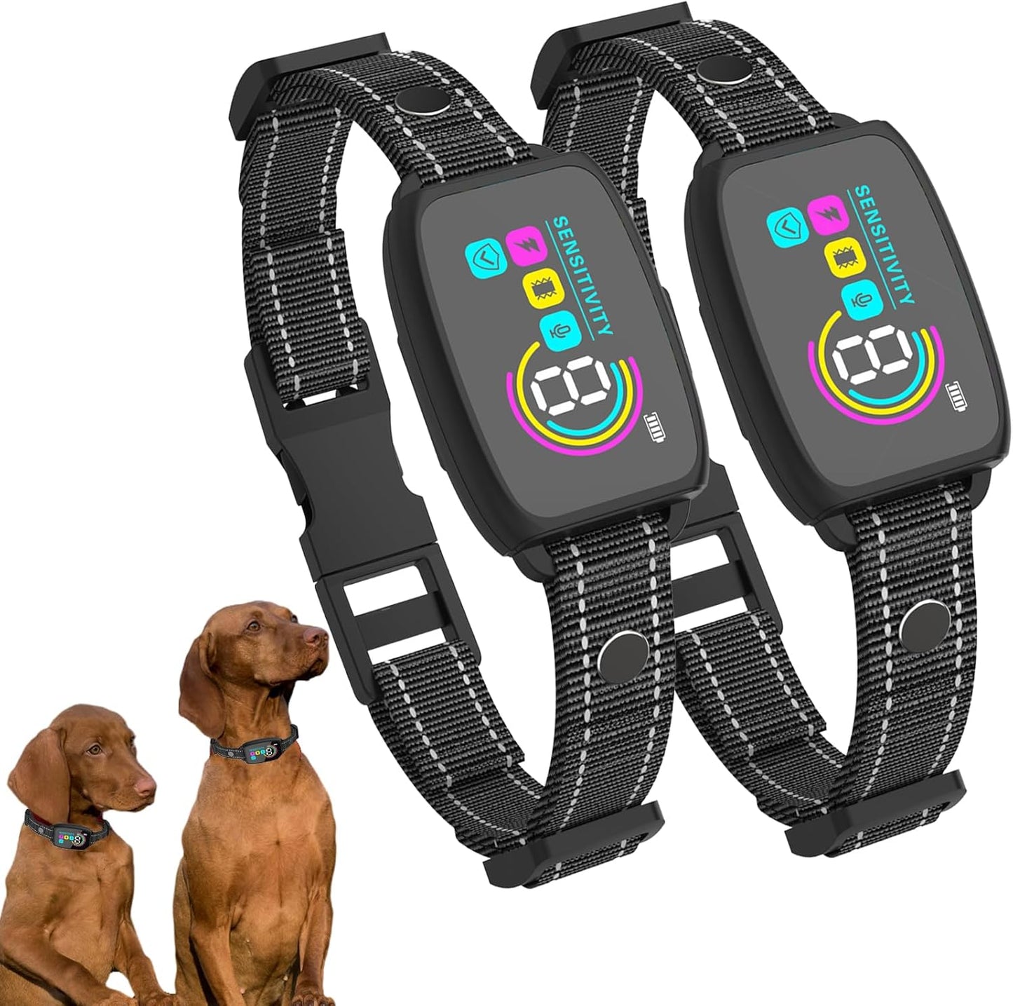 2-Pack Adjustable Dog Bark Collar - Beep, Vibration & Shock Modes (8-120 lbs) - Anti-Barking Device with 8 Sensitivity Levels, Fast Charging & Long Lasting