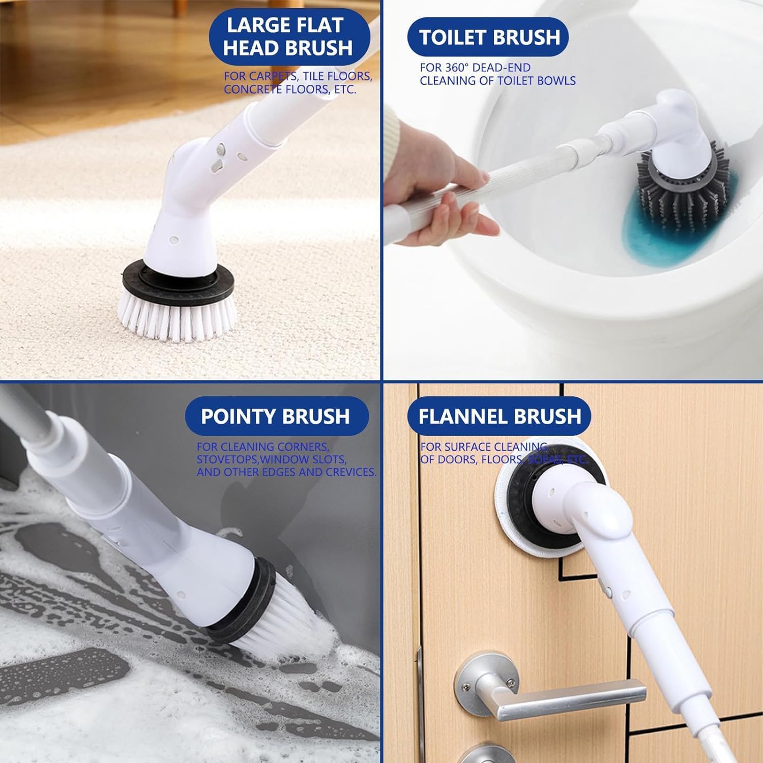 Electric Cleaning Scrubbers - High Speeds Shower Scrubbers Power Cleaning Brush with 6 Replaceable Brush Heads & Adjust Extension Handle for Bathroom Floor Tile Wall Car Family Cleaning Brush