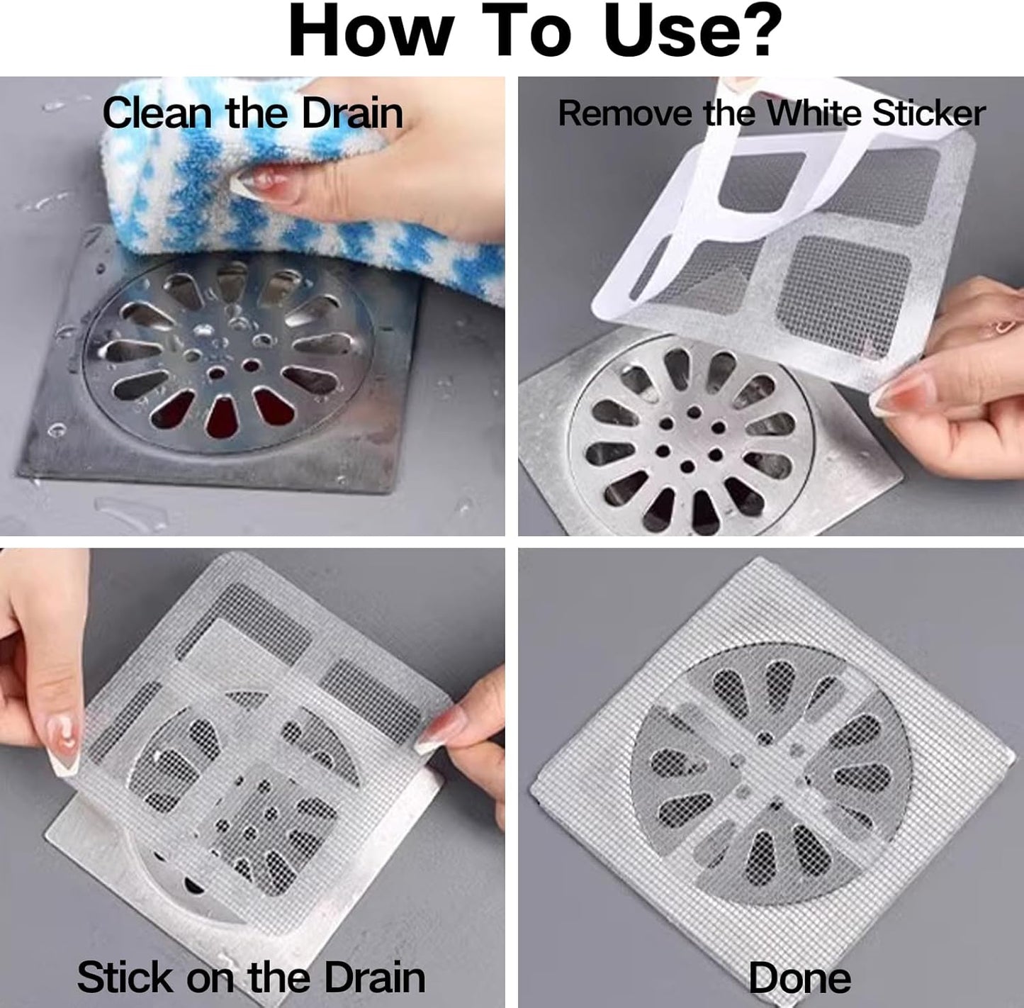 4" X 4" Disposable Shower Drain Cover Hair Catcher Shower Drain Mesh Stickers for Bathroom, Laundry, Bathtub, Kitchen, Sink, Easy to Clean, Can Catch Human and pet Hair (30 PCS)