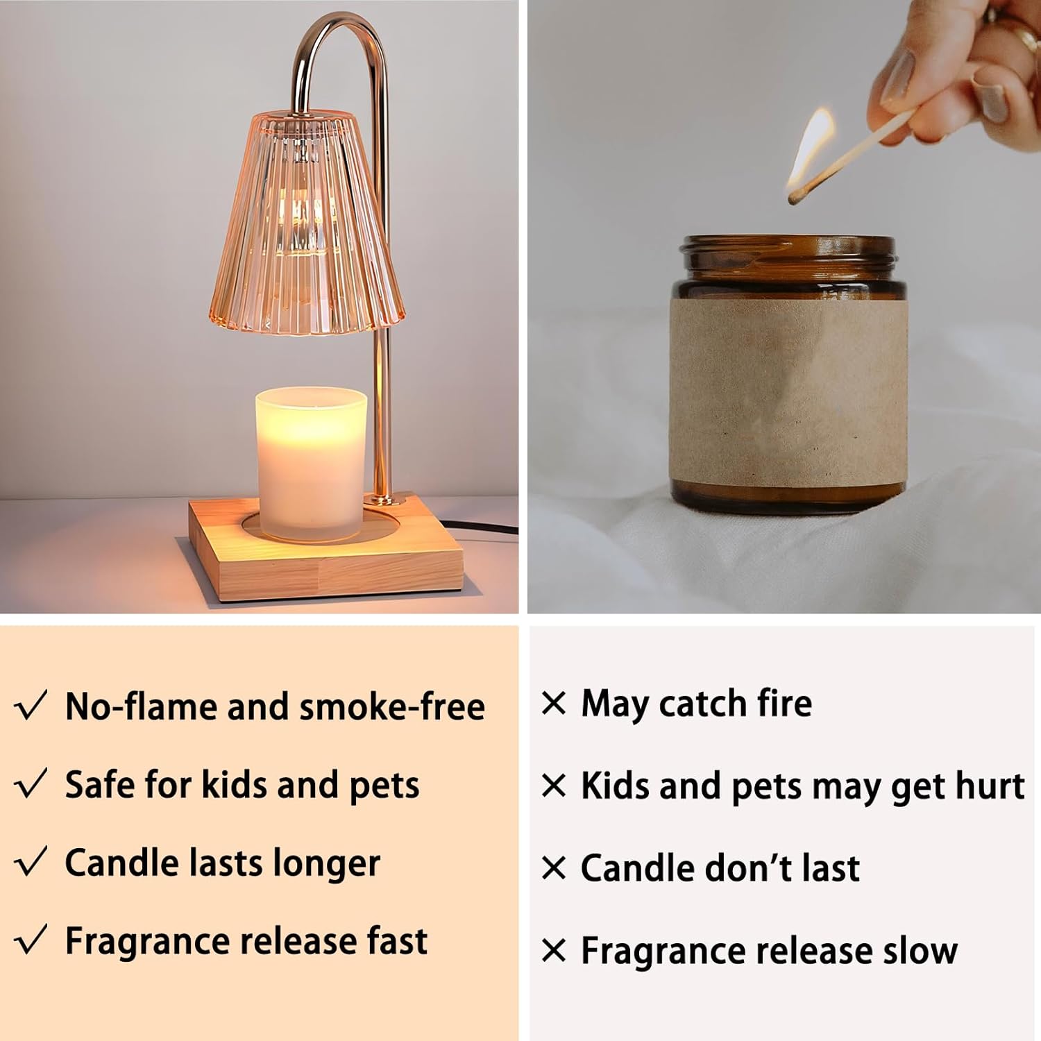 Candle Warmer Lamp with Timer and Dimmer Candle Light Warmer Electric Candle Melt Warmer Cozy Bedroom Decor -Champagne