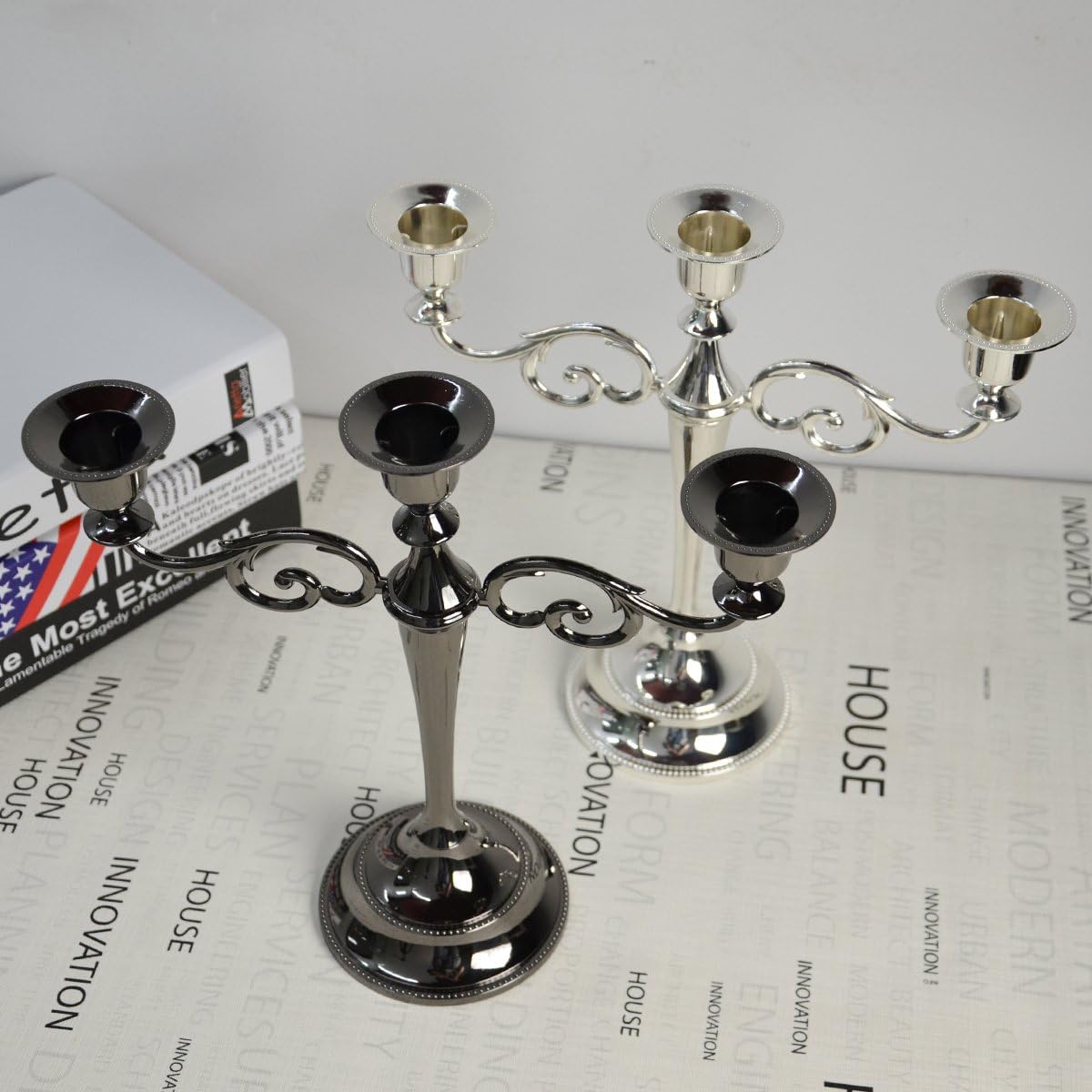 3-Candle Metal Candelabra Candlestick 10.6 inch Tall Candle Holder Wedding Event Candelabra Candle Stand (Black Candelabra)