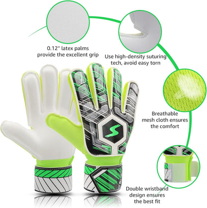 Soccer Goalie Gloves Kids Youth Adult, Goalkeeper Gloves Strong Grip with Fingersave and Double Wrist Protection, Fit Match Training