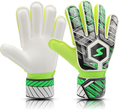 Soccer Goalie Gloves Kids Youth Adult, Goalkeeper Gloves Strong Grip with Fingersave and Double Wrist Protection, Fit Match Training