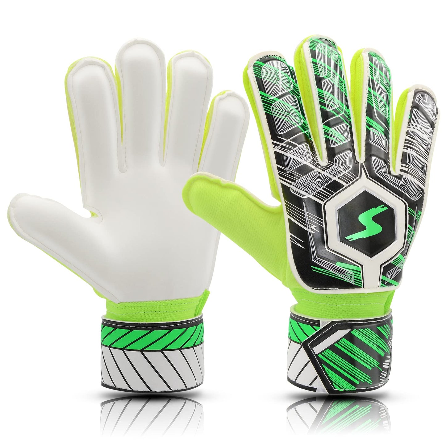 Soccer Goalie Gloves Kids Youth Adult, Goalkeeper Gloves Strong Grip with Fingersave and Double Wrist Protection, Fit Match Training