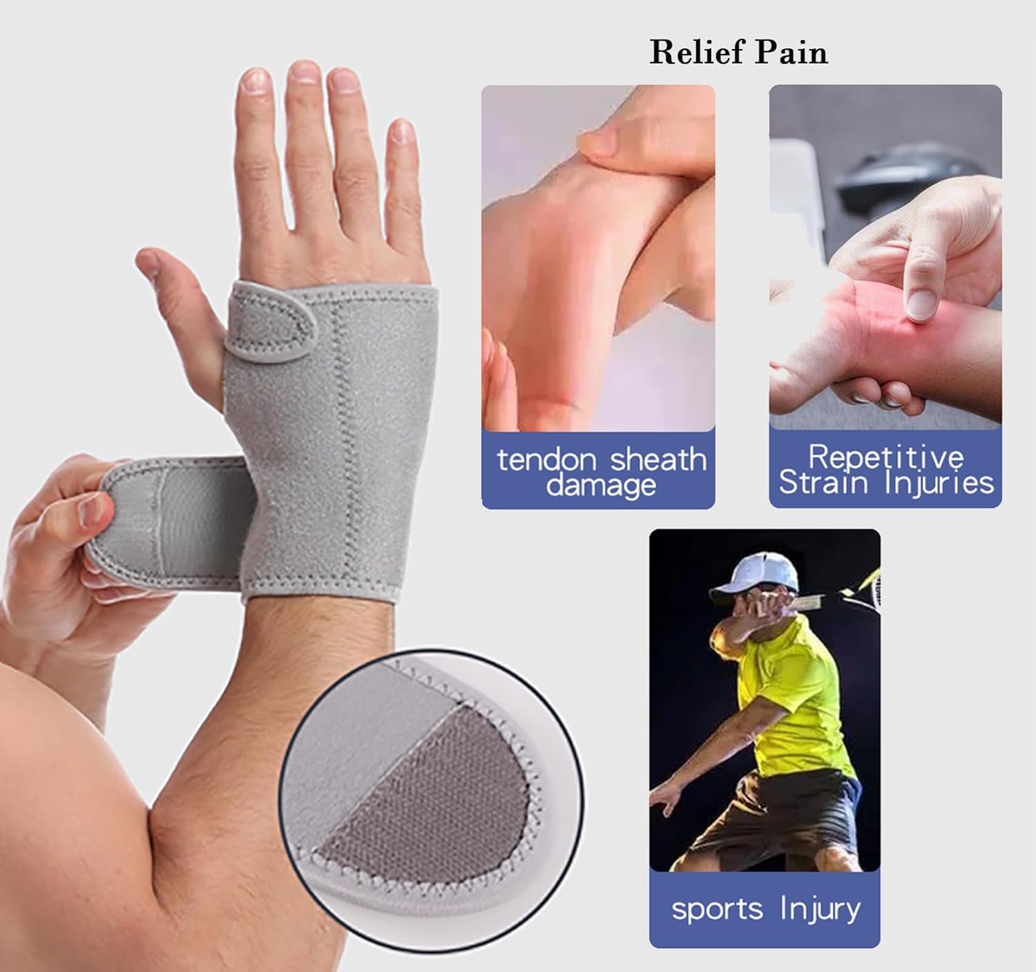 Wrist Brace Wrist Support Brace Carpal Tunnel Wrist Brace For Sprained Wrist Adjustable Wrist Hand Support For Tendinitis, Arthritis, Injuries, Wrist Pain, Sprained - Grey Right