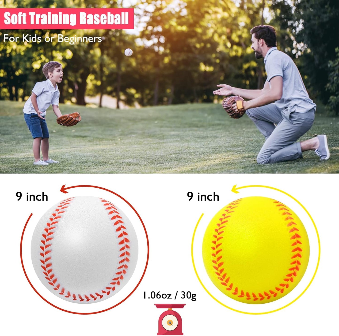 Foam Baseballs 12 Pack, Soft Baseballs 9 inch Training Softball for Catching, Throwing and Hitting Practice