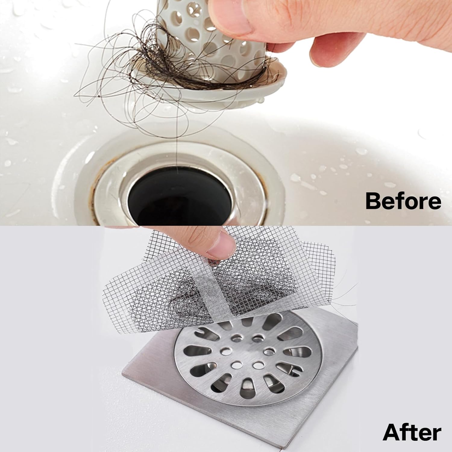 4" X 4" Disposable Shower Drain Cover Hair Catcher Shower Drain Mesh Stickers for Bathroom, Laundry, Bathtub, Kitchen, Sink, Easy to Clean, Can Catch Human and pet Hair (30 PCS)