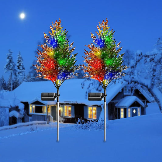 2 Pack Solar Christmas Tree Lights Outdoor Waterproof, Solar Xmas Trees Lights with 2 Light Modes, Solar Powered Christmas Decorations for Outside Pathway Garden Yard Decor