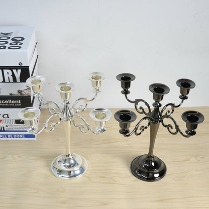 5 Candle Metal Candelabra Candlestick Holders 10.24 inch Tall Candle Holder Wedding Event Candelabra（Black）