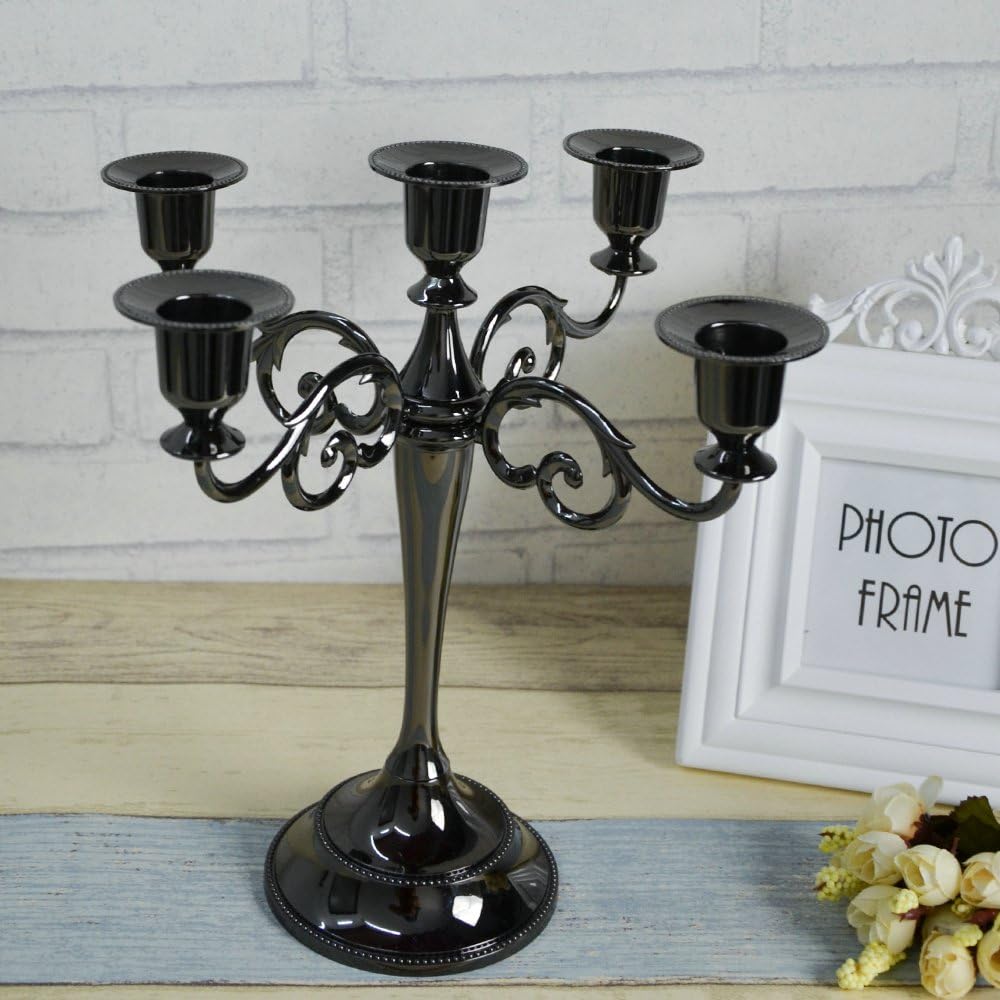 5 Candle Metal Candelabra Candlestick Holders 10.24 inch Tall Candle Holder Wedding Event Candelabra（Black）