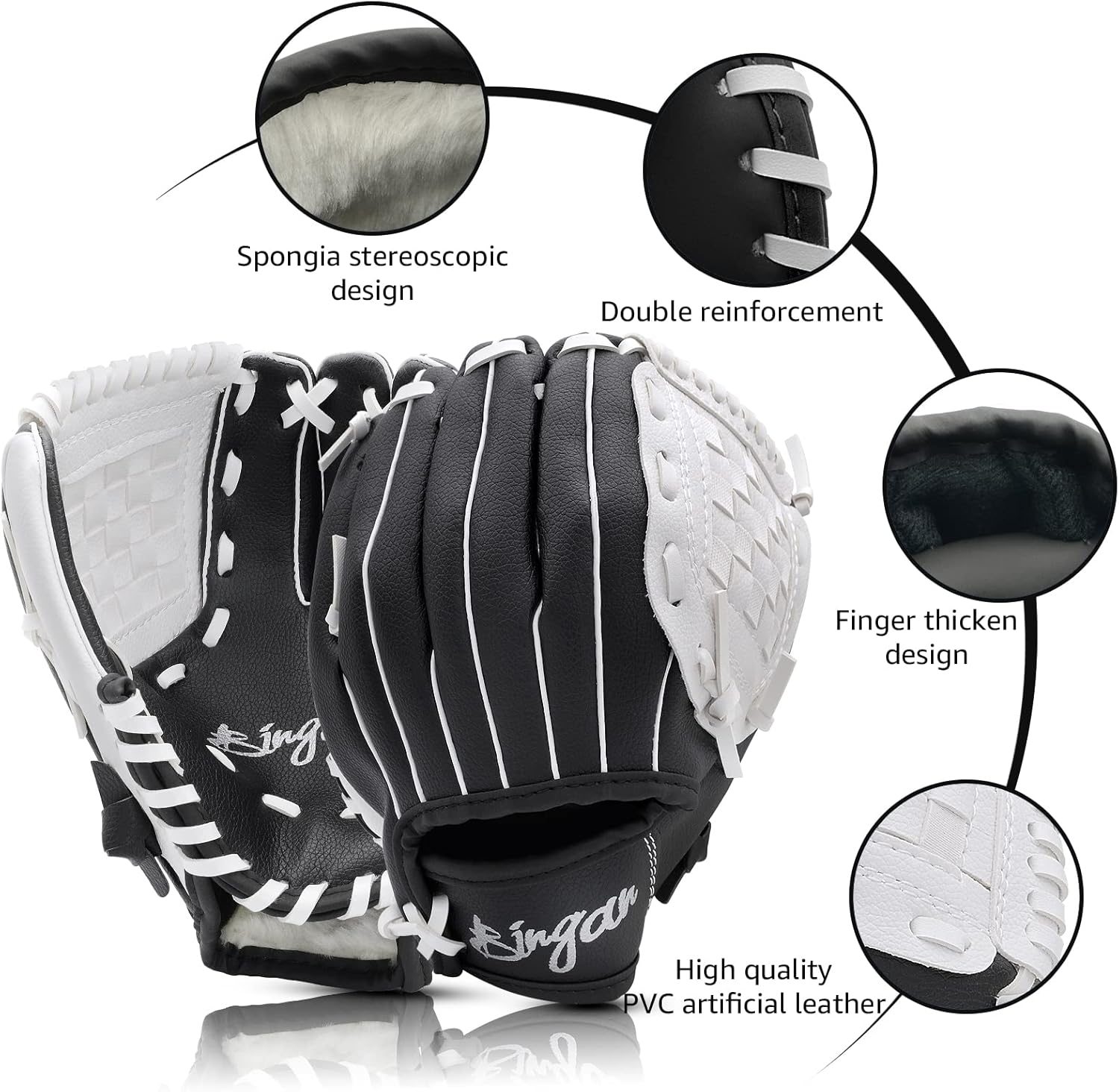 Baseball Glove and Soft Baseball Set for Right Hand Throw for Kids Youth Adult, Softball Glove 9.5''-12.5''