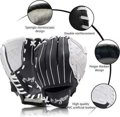 Baseball Glove and Soft Baseball Set for Right Hand Throw for Kids Youth Adult, Softball Glove 9.5''-12.5''