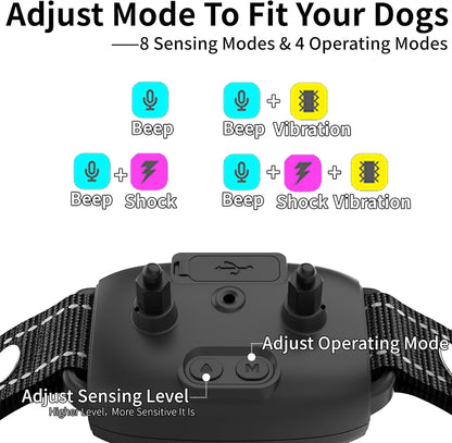 2-Pack Adjustable Dog Bark Collar - Beep, Vibration & Shock Modes (8-120 lbs) - Anti-Barking Device with 8 Sensitivity Levels, Fast Charging & Long Lasting