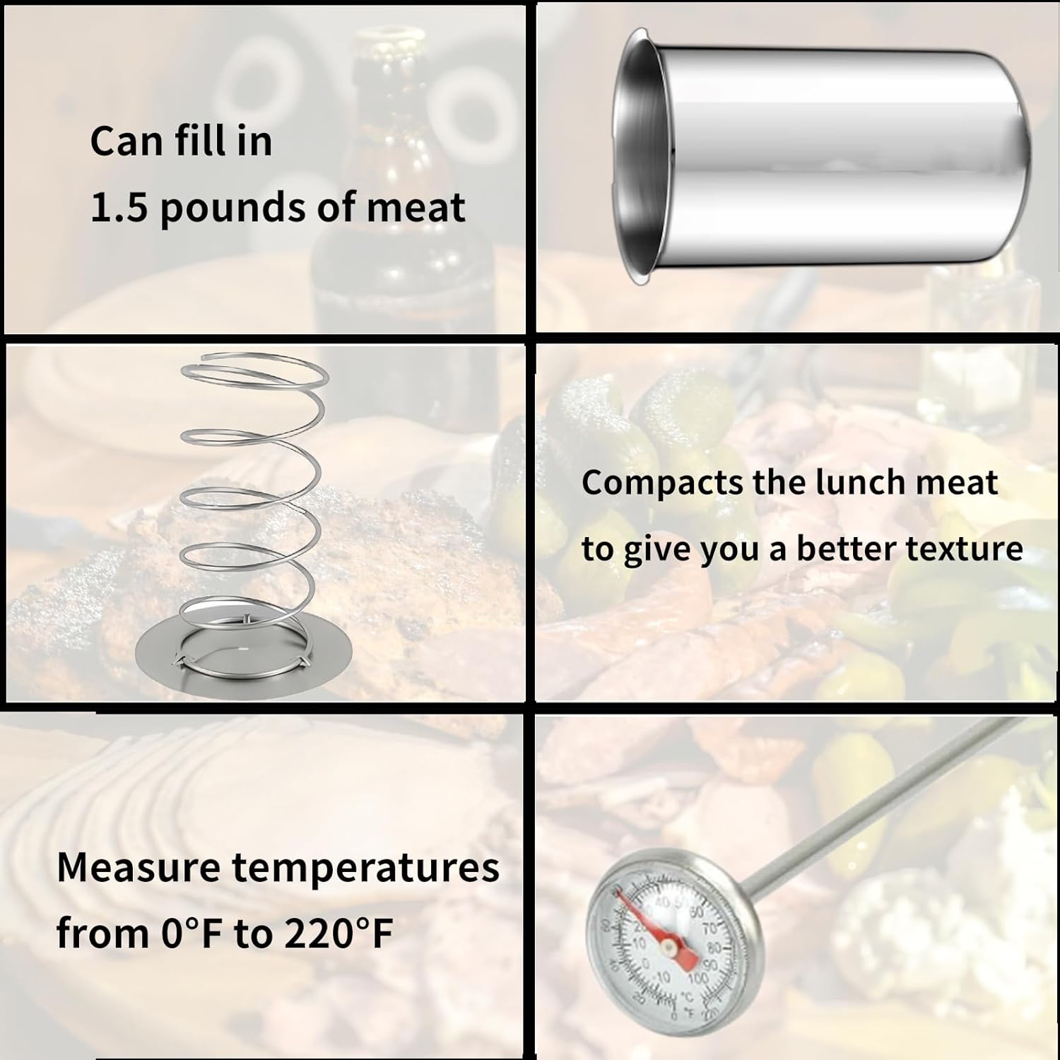 Deli Meat Maker 304 Stainless Steel Ham Press Maker with Thermometer for Making Homemade Lunch Meat Maker