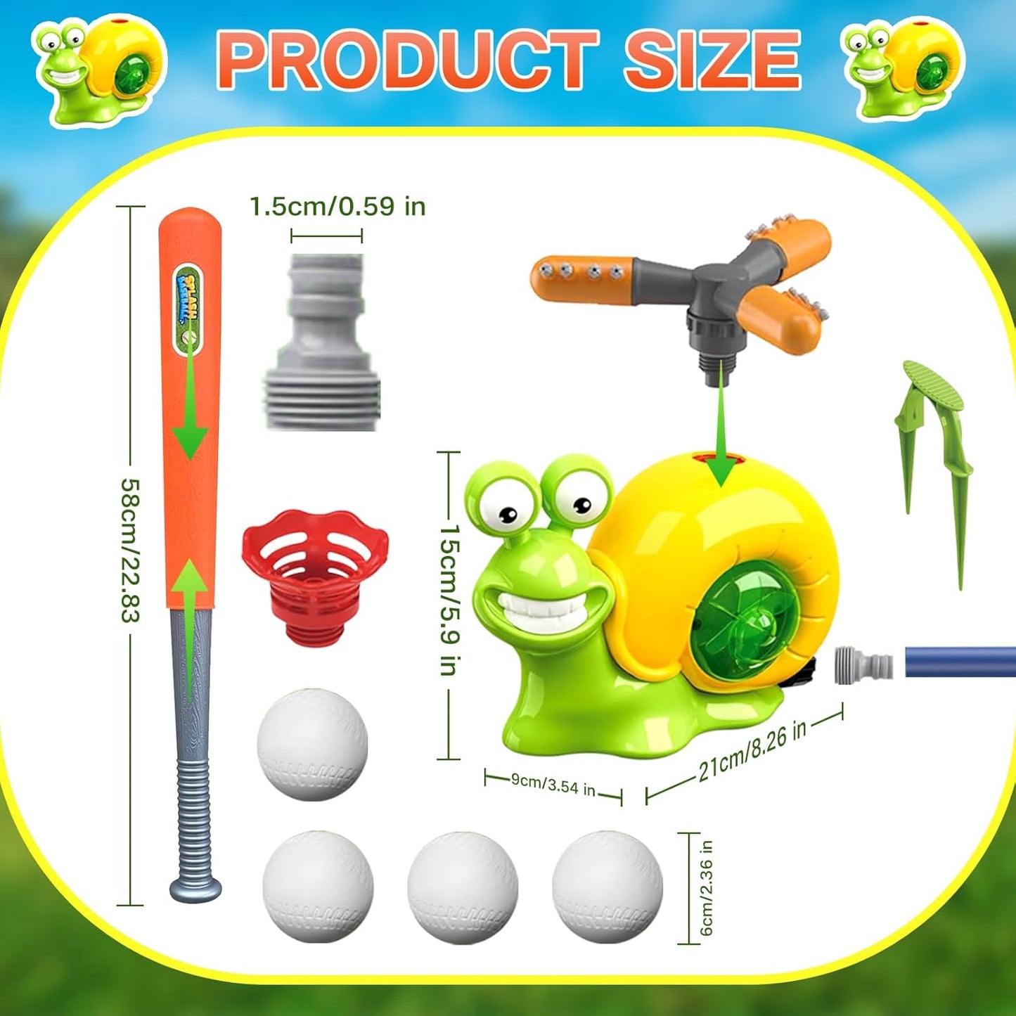 2 in 1 Water Sprinkler Baseball Toy with 2 Sprinkler Heads for Outdoor Play Spinning Water Spray Toy Summer Water Game Outdoor T Ball Game Lawn Backyard Game