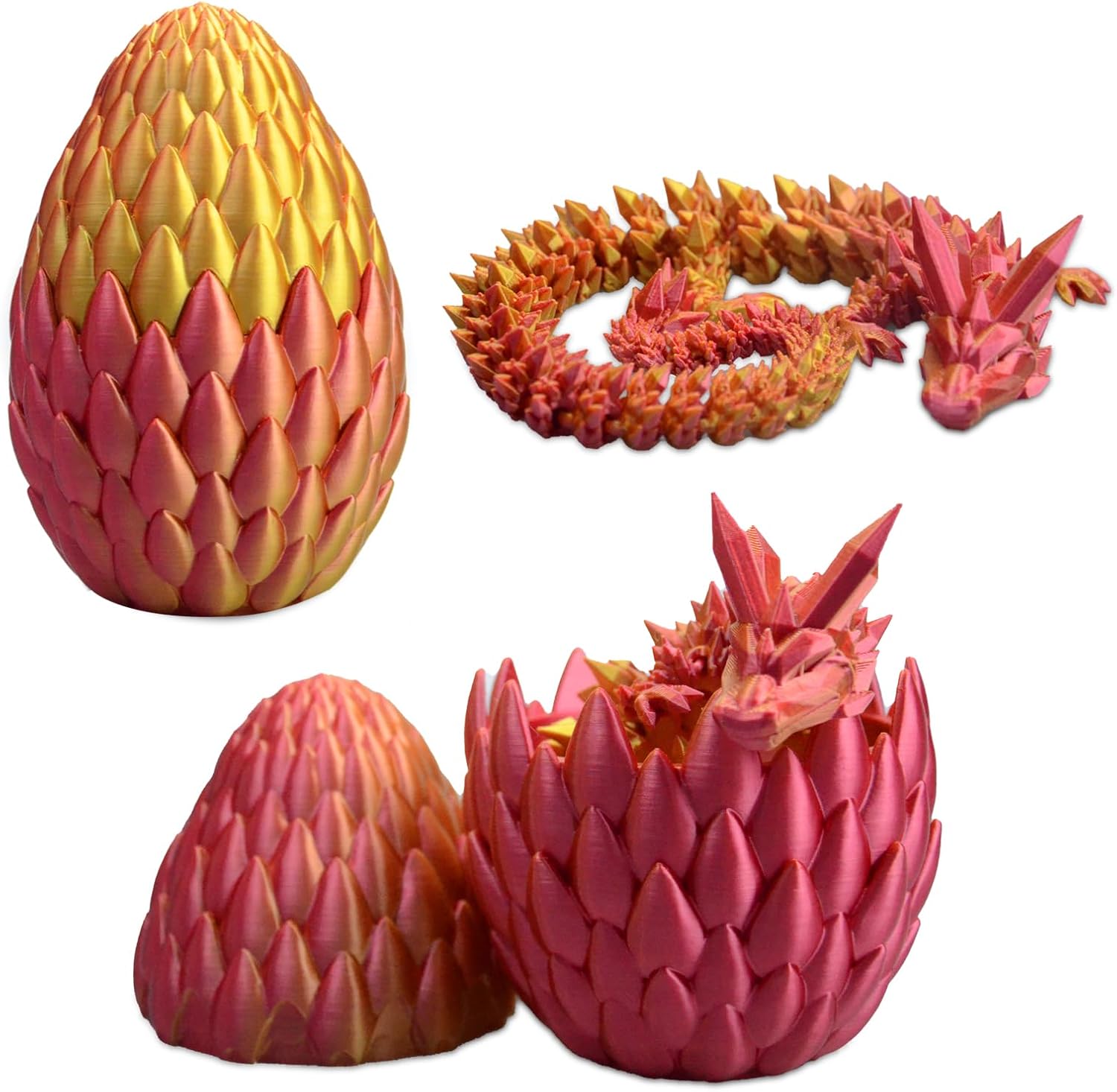 3D Printed Dragon Eggs with Dragon Inside Mystery Dragon Egg 3D Printed Articulated Dragon Articulated Dragon with Dragon Egg, Flexible Joints Home Decor Executive (Red & Gold)