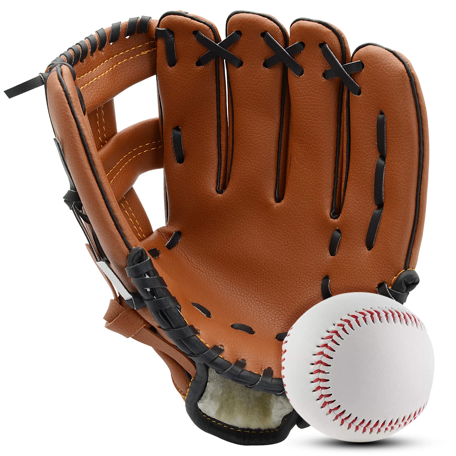 Baseball Glove with Softball Softball Glove 10.5"-12.5" for Kids Youth Adult Baseball Mitt, Right Hand Throw