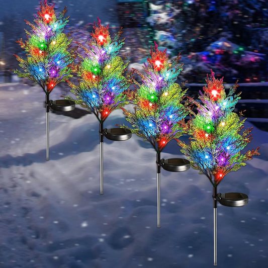 4 Pack Outdoor Christmas Decorations Colorful Changing Solar Christmas Lights Outdoor Waterproof 2 Light Modes Rechargable Garden Yard Decorations for Patio, Pathway, Christmas Decorations