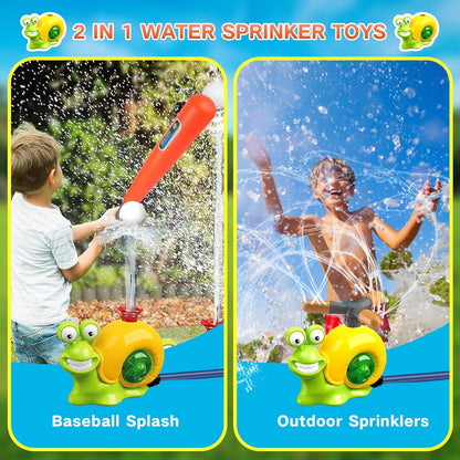 2 in 1 Water Sprinkler Baseball Toy with 2 Sprinkler Heads for Outdoor Play Spinning Water Spray Toy Summer Water Game Outdoor T Ball Game Lawn Backyard Game