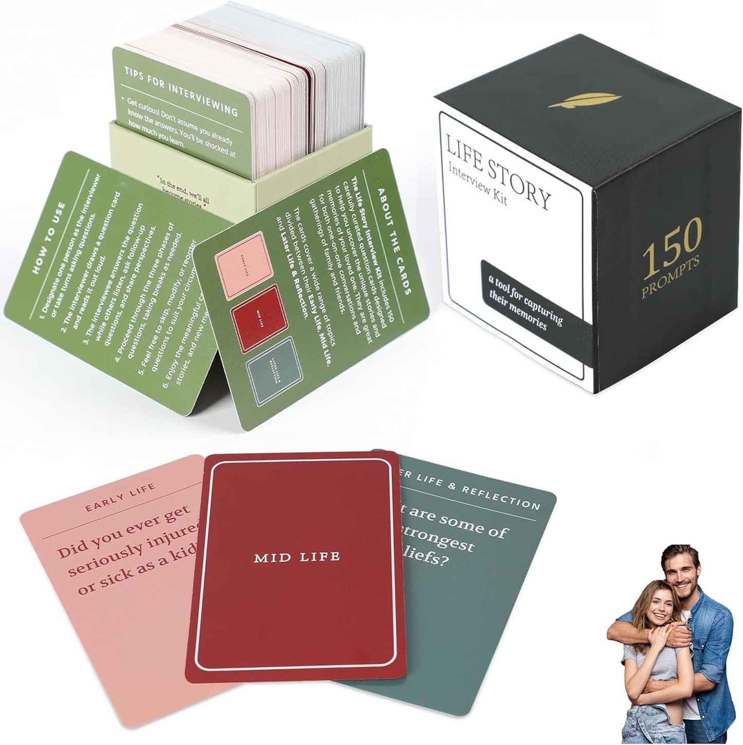 150 Life Story Interview Kit Cards - Tales Life Story Interview Kit- Engaging Questions for Parents and Grandparents,Memory Sharing & Curated Question Cards for Family Game Night.