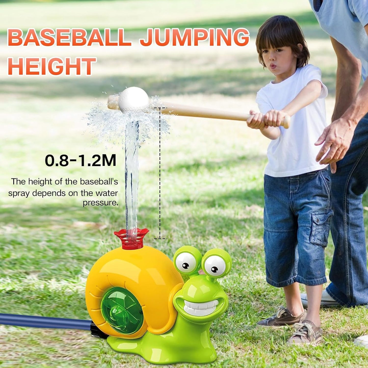 2 in 1 Water Sprinkler Baseball Toy with 2 Sprinkler Heads for Outdoor Play Spinning Water Spray Toy Summer Water Game Outdoor T Ball Game Lawn Backyard Game