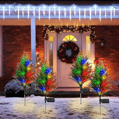 2 Pack Solar Christmas Tree Lights Outdoor Waterproof, Solar Xmas Trees Lights with 2 Light Modes, Solar Powered Christmas Decorations for Outside Pathway Garden Yard Decor