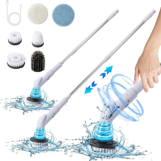 Electric Cleaning Scrubbers - High Speeds Shower Scrubbers Power Cleaning Brush with 6 Replaceable Brush Heads & Adjust Extension Handle for Bathroom Floor Tile Wall Car Family Cleaning Brush