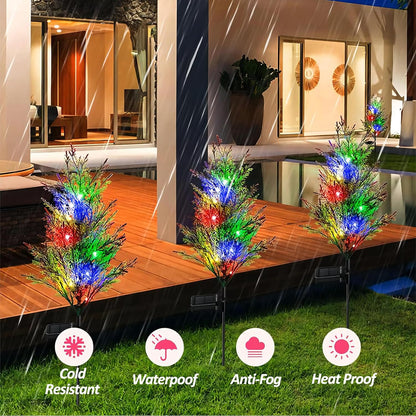 2 Pack Solar Christmas Tree Lights Outdoor Waterproof, Solar Xmas Trees Lights with 2 Light Modes, Solar Powered Christmas Decorations for Outside Pathway Garden Yard Decor