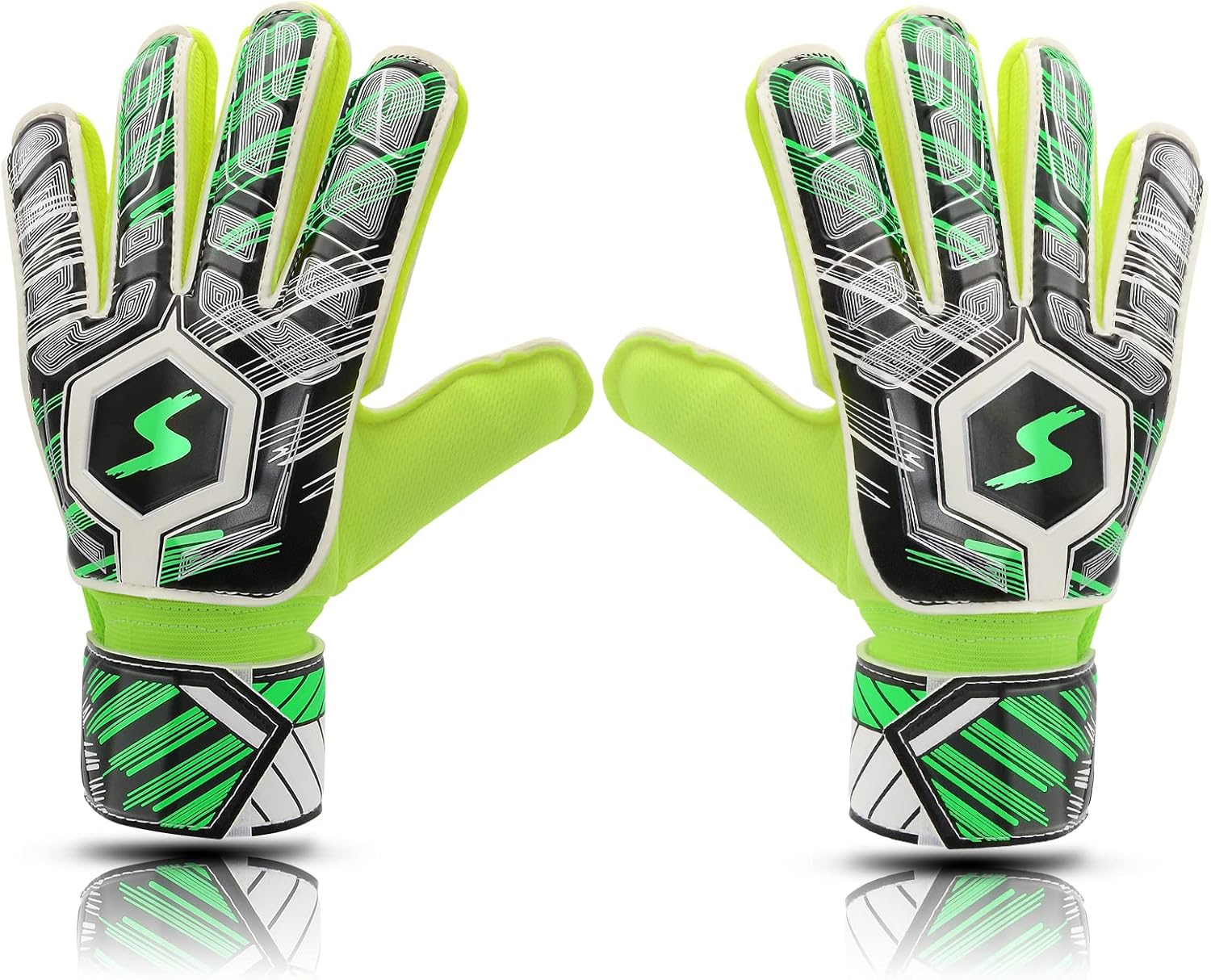 Soccer Goalie Gloves Kids Youth Adult, Goalkeeper Gloves Strong Grip with Fingersave and Double Wrist Protection, Fit Match Training